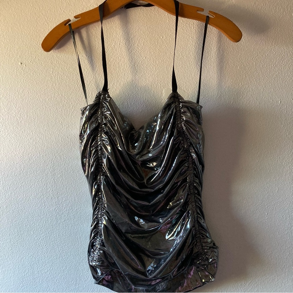 NWT Forever 21 Metallic Silver Draped Halter Top